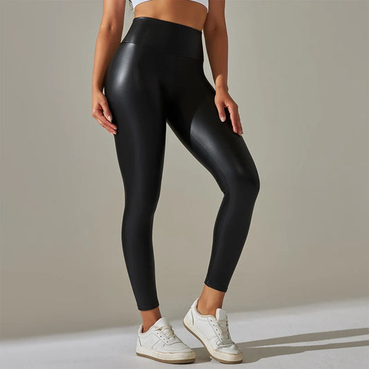 High Waist PU Leather Leggings – Sexy Tight Fit for Women - - Activewear Leggings