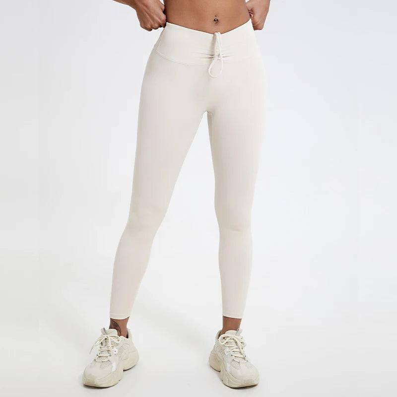 Push Up Booty High Waist Leggings - Women's Fitness & Yoga Tights - Ivory - leggings