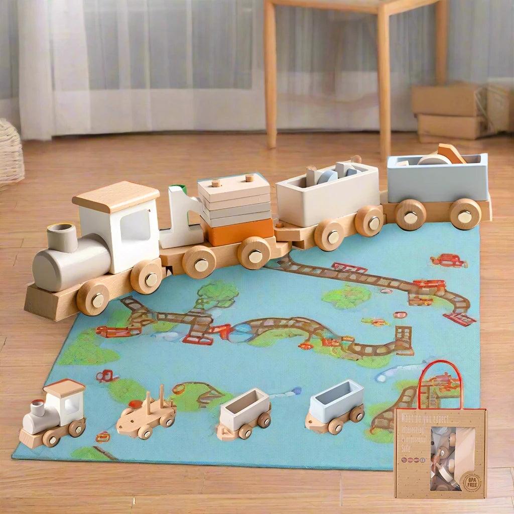 Montessori Wooden Train & Trolley - Educational Baby Toy with Numbers - - baby toys