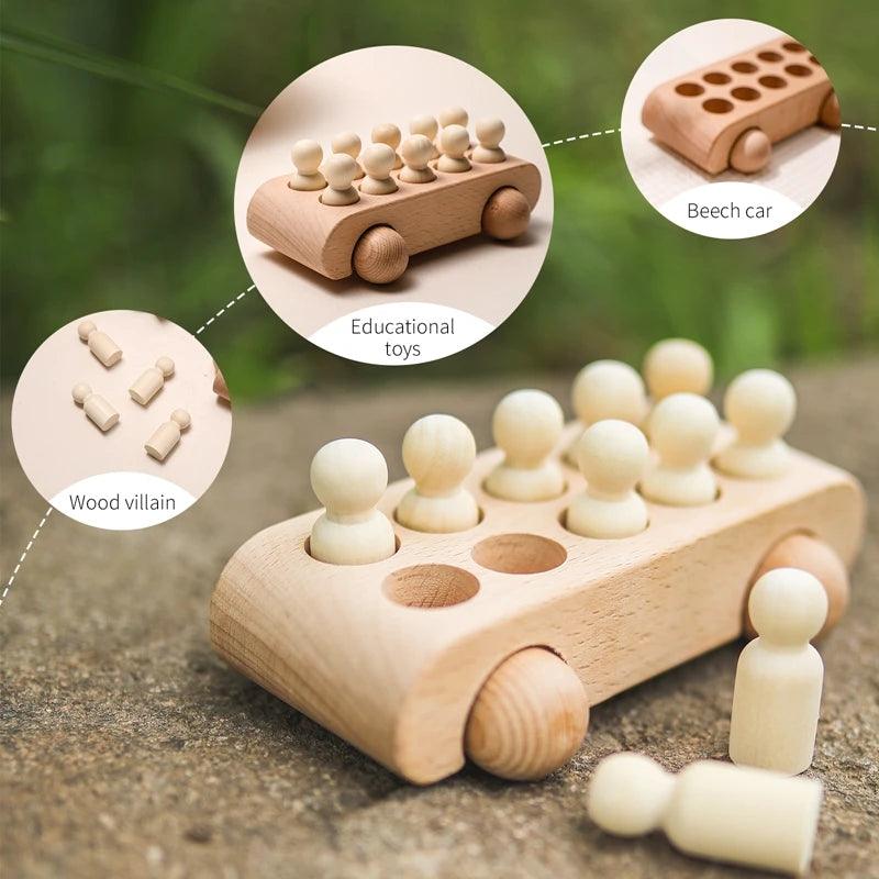 Montessori Wooden Train & Trolley - Educational Baby Toy with Numbers - - baby toys