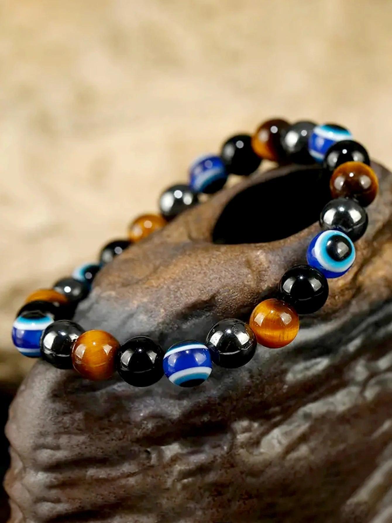 OAIITE Charm Bracelet: Turkish Evil Eye, Tiger Eye & Hematite Healing Jewelry - - accessories