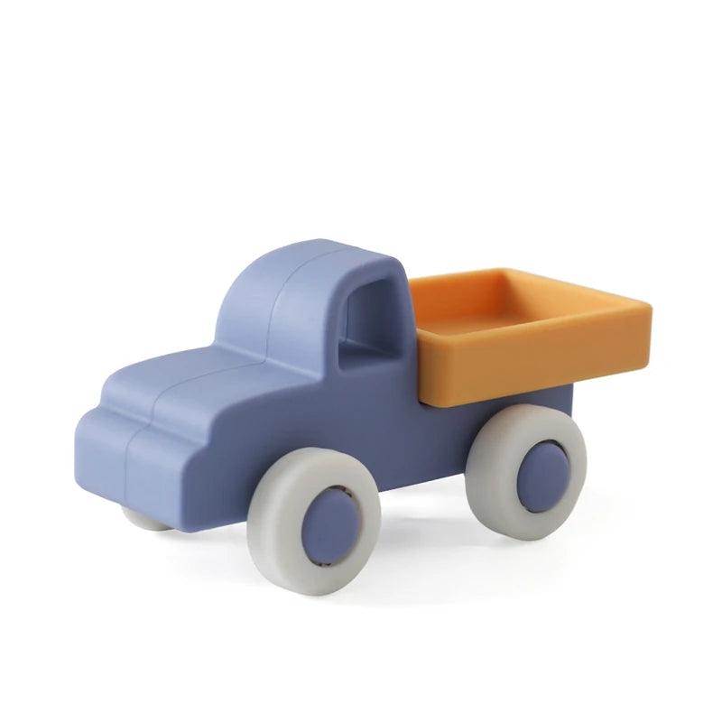 Silicone Baby Car Toy & Teether - Educational Blocks for 0-12 Months - Deep Blue Truck - baby toys