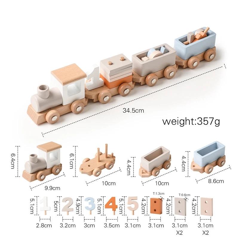 Montessori Wooden Train & Trolley - Educational Baby Toy with Numbers - - baby toys