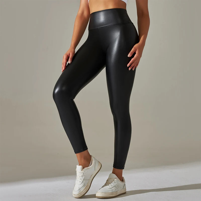 High Waist PU Leather Leggings – Sexy Tight Fit for Women - - Activewear Leggings