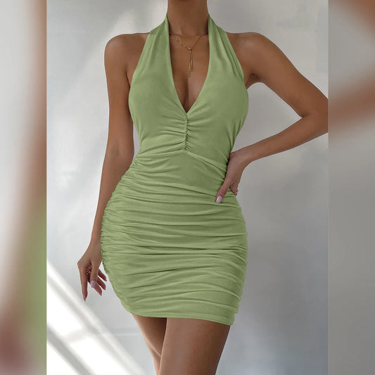 Sexy Halter Mini Dress – Deep V, Backless & Tight Fit | Summer Party Clubwear for Women - - Women mini dress