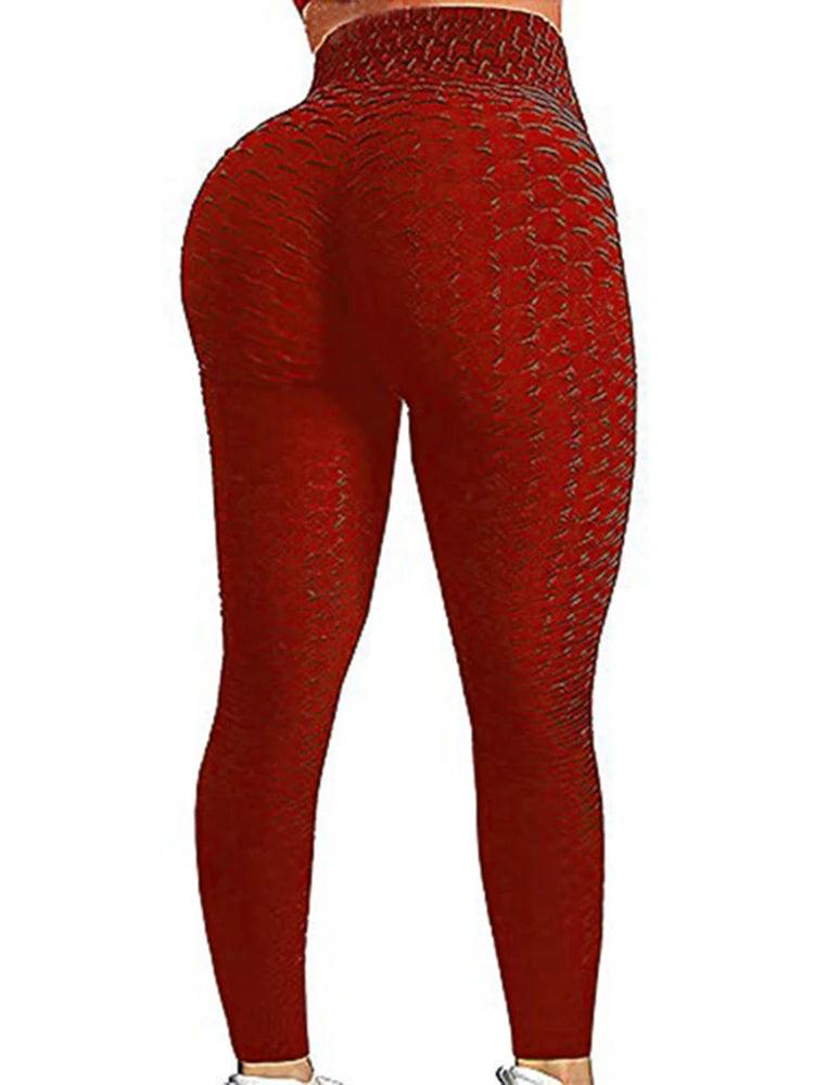 FITTOO High Waist Plus Size Scrunch Leggings (XS-4XL) - Perfect for Fitness and Bodybuilding - Wine Red United States - LEGGINGS