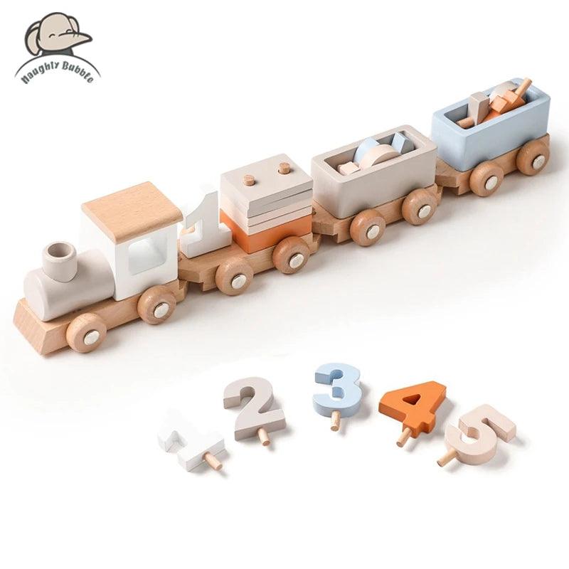 Montessori Wooden Train & Trolley - Educational Baby Toy with Numbers - Train CHINA - baby toys