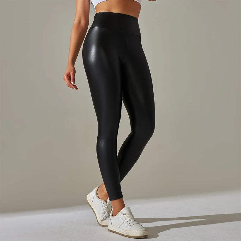 High Waist PU Leather Leggings – Sexy Tight Fit for Women - - Activewear Leggings