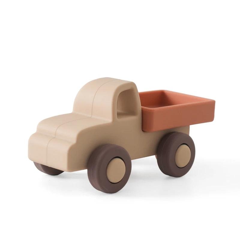 Silicone Baby Car Toy & Teether - Educational Blocks for 0-12 Months - Khaki Truck - baby toys