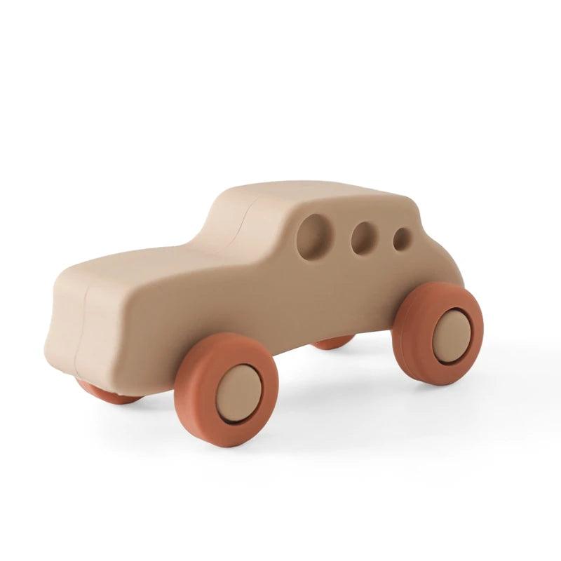 Silicone Baby Car Toy & Teether - Educational Blocks for 0-12 Months - Khaki Car - baby toys