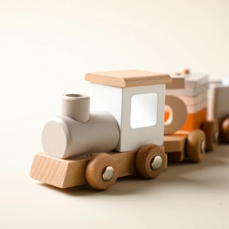 Montessori Wooden Train & Trolley - Educational Baby Toy with Numbers - - baby toys