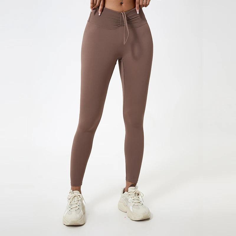 Push Up Booty High Waist Leggings - Women's Fitness & Yoga Tights - Brown - leggings
