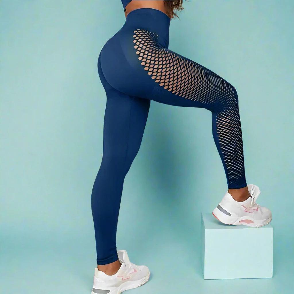 High Waist Push Up Yoga Pants - Fitness Leggings for Gym & Running - Blue - Leggings