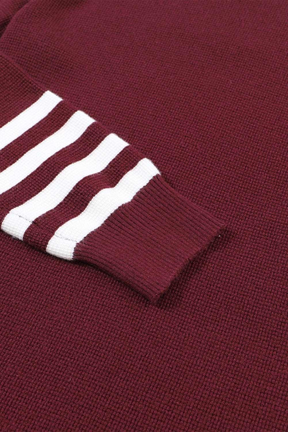Women's Black Casual Crew Neck Striped Sleeve Knit Sweater - - Sweaters