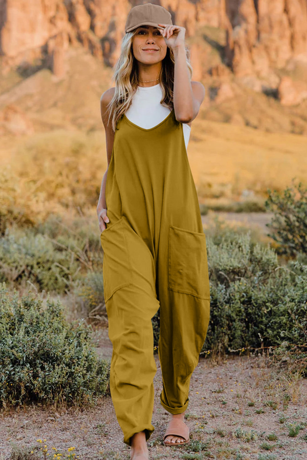 Double Take Full Size V-Neck Sleeveless Jumpsuit with Pockets - - Women's Fashion - Women's Clothing - Suits & Sets - Women's Sets