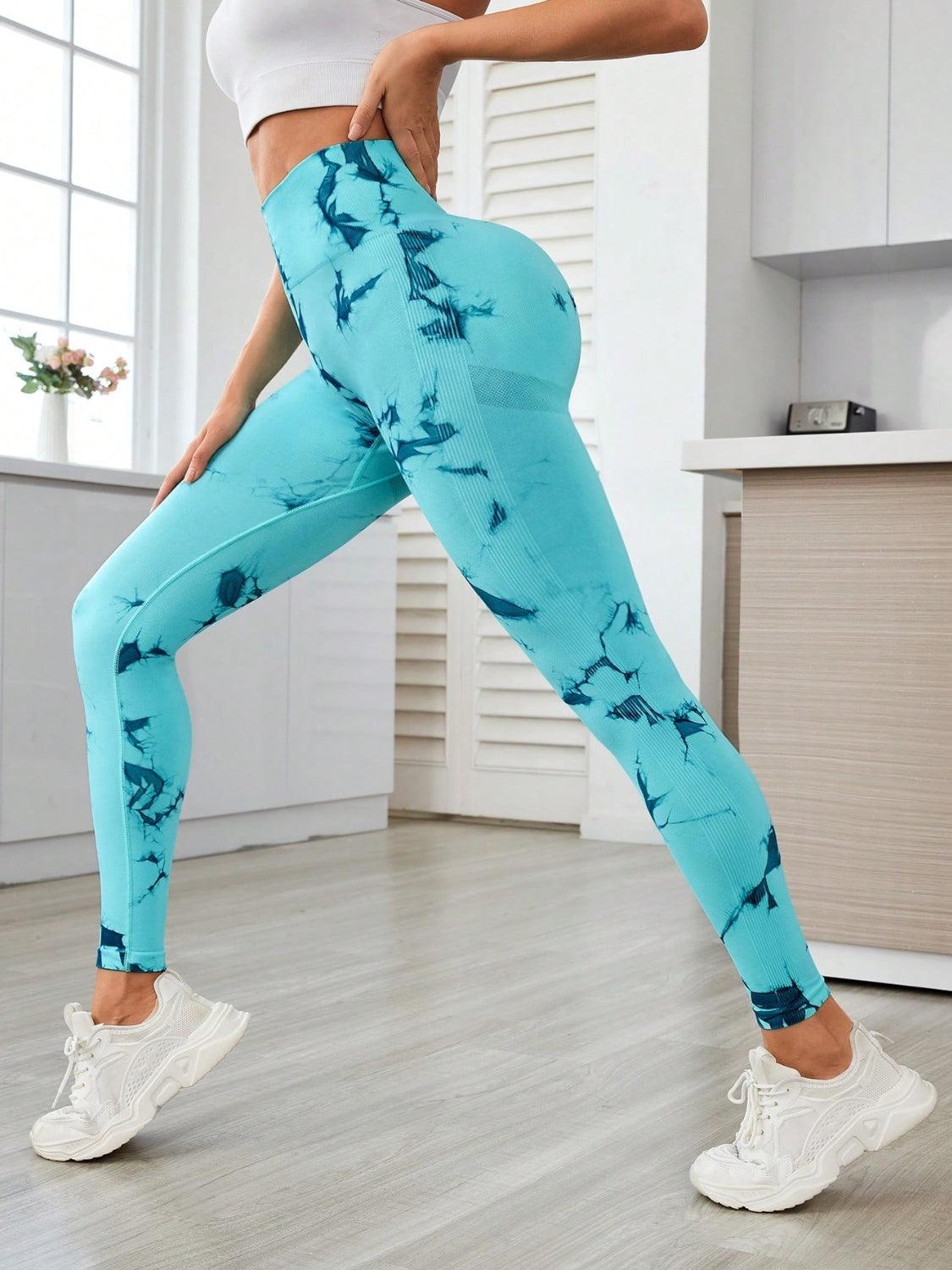 Printed High Waist Active Leggings - - LEGGINGS