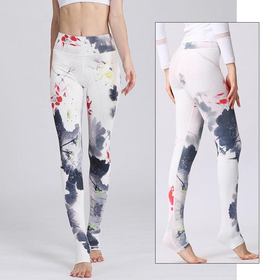 Fit4Goals™ High Waist Yoga Pants - Floral Push Up Leggings for Running - - Leggings