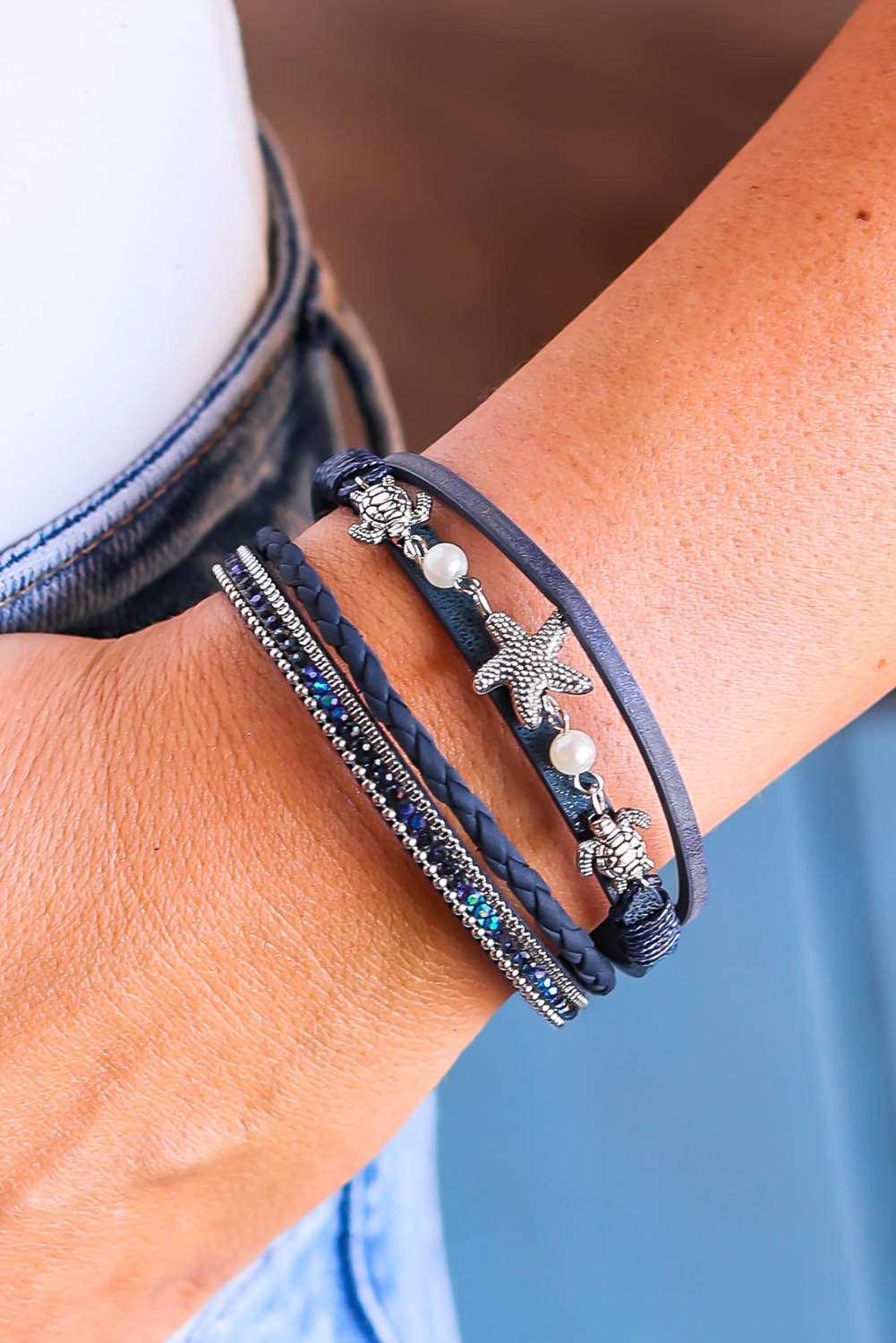 Unisex Blue Starfish Turtle Magnet Buckle Bracelet - - Bracelets