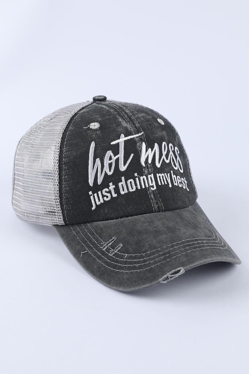 Unisex Black Casual Letter Embroidery Mesh Crisscross Back Baseball Cap - - Hats