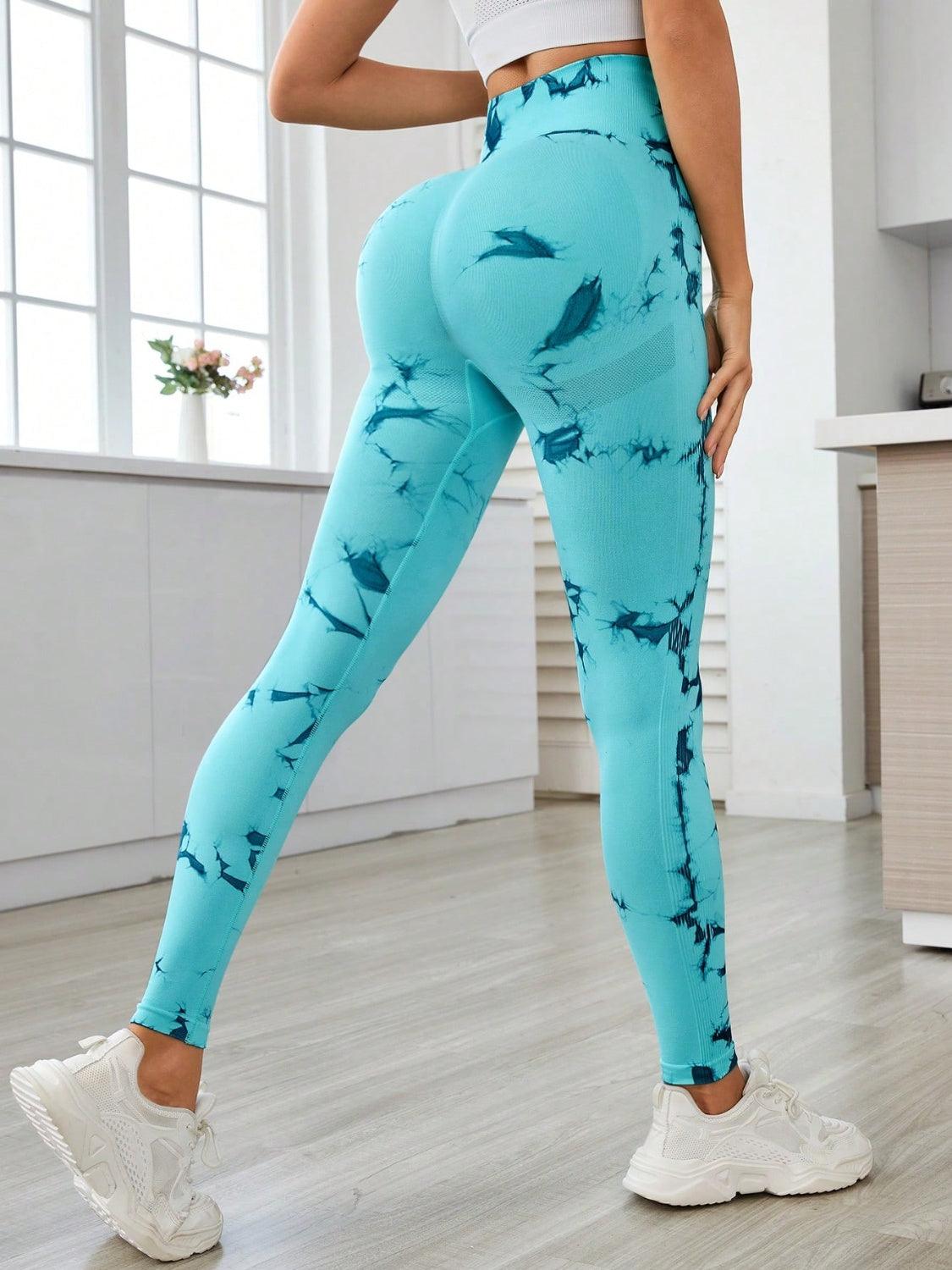 Printed High Waist Active Leggings - - LEGGINGS