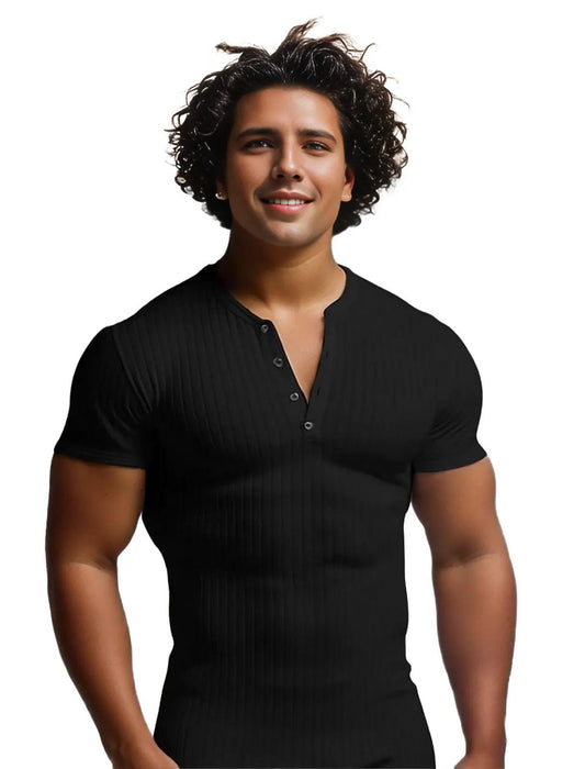 Men's V-Neck Polyester T-shirt for Running and Fitness - Black - Men's Fashion - Men's Clothing - Tops & Tees - T-Shirts