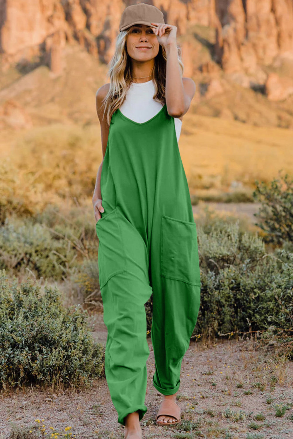 Double Take Full Size V-Neck Sleeveless Jumpsuit with Pockets - - Women's Fashion - Women's Clothing - Suits & Sets - Women's Sets