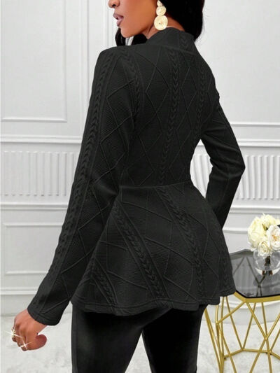 One Button Textured Peplum Cardigan - - Cardigans