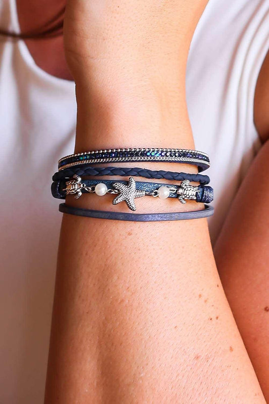 Unisex Blue Starfish Turtle Magnet Buckle Bracelet - Blue ONE SIZE - Bracelets