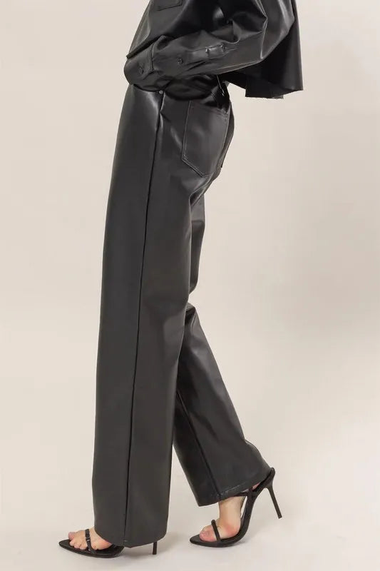 HYFVE PU High Waist Straight Pants – Sleek & Edgy Fit - - women's pants
