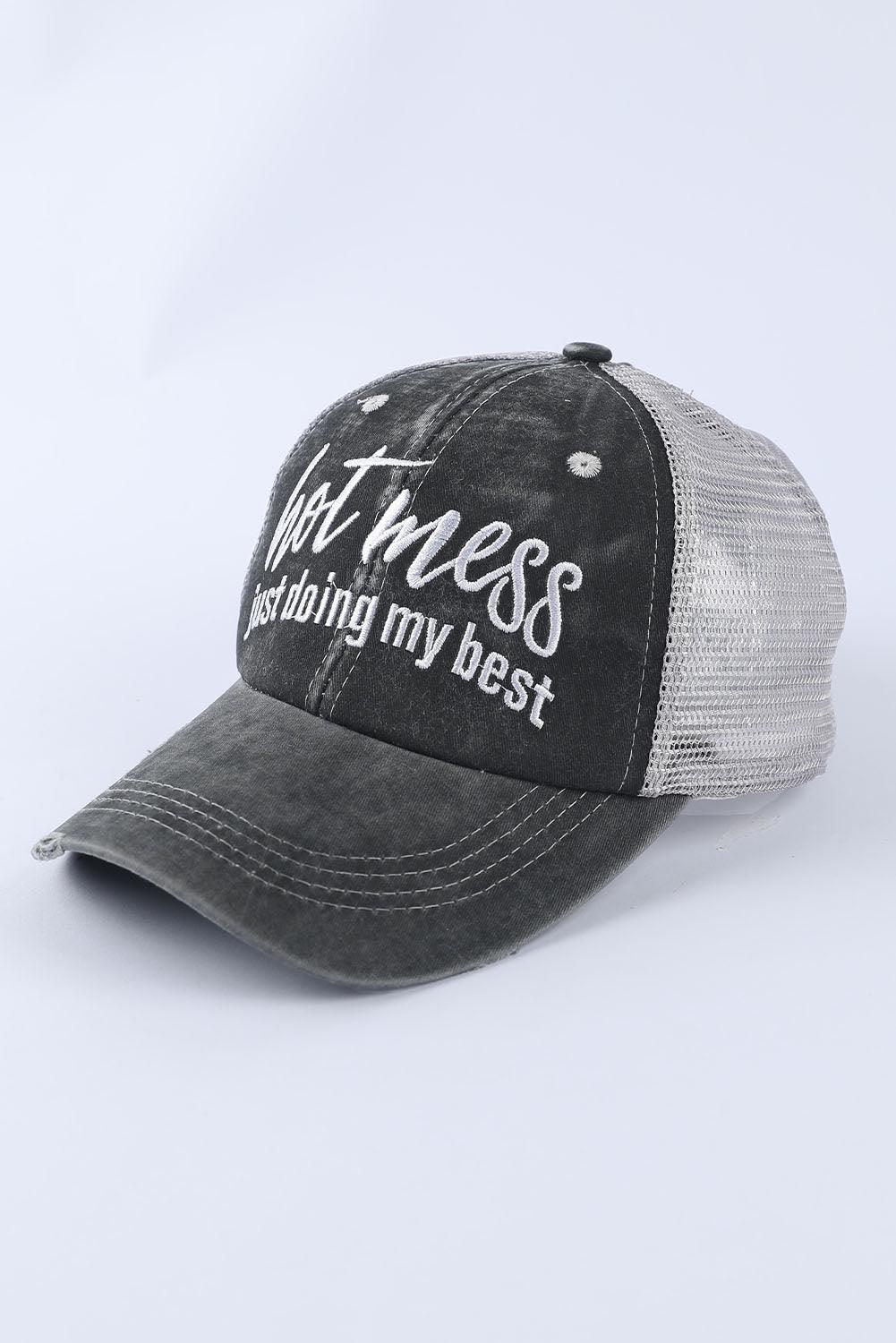 Unisex Black Casual Letter Embroidery Mesh Crisscross Back Baseball Cap - - Hats