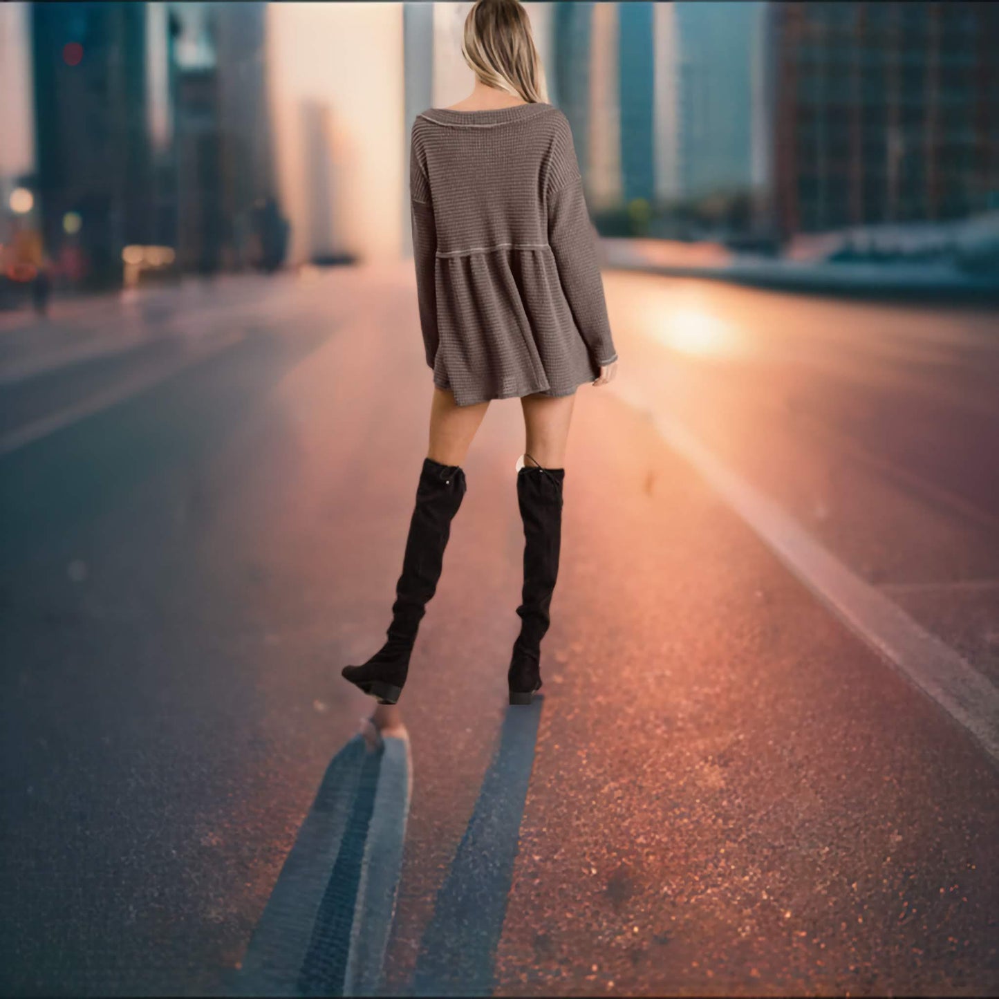 BiBi Waffle Knit V-Neck Babydoll Blouse - - Women's Fashion - Women's Clothing - Tops & Tees - Tank Tops