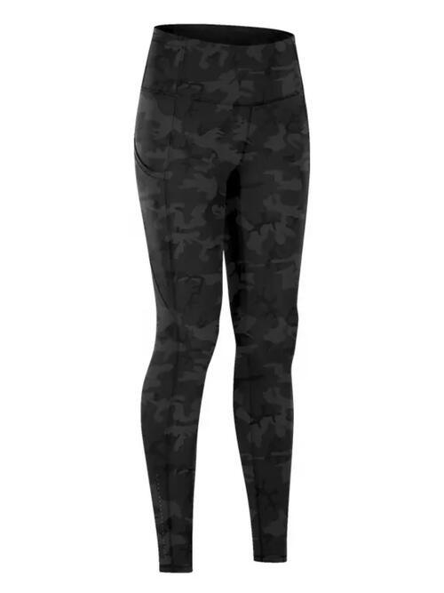 Wide Waistband Sports Leggings ! - Black Camouflage - Leggings