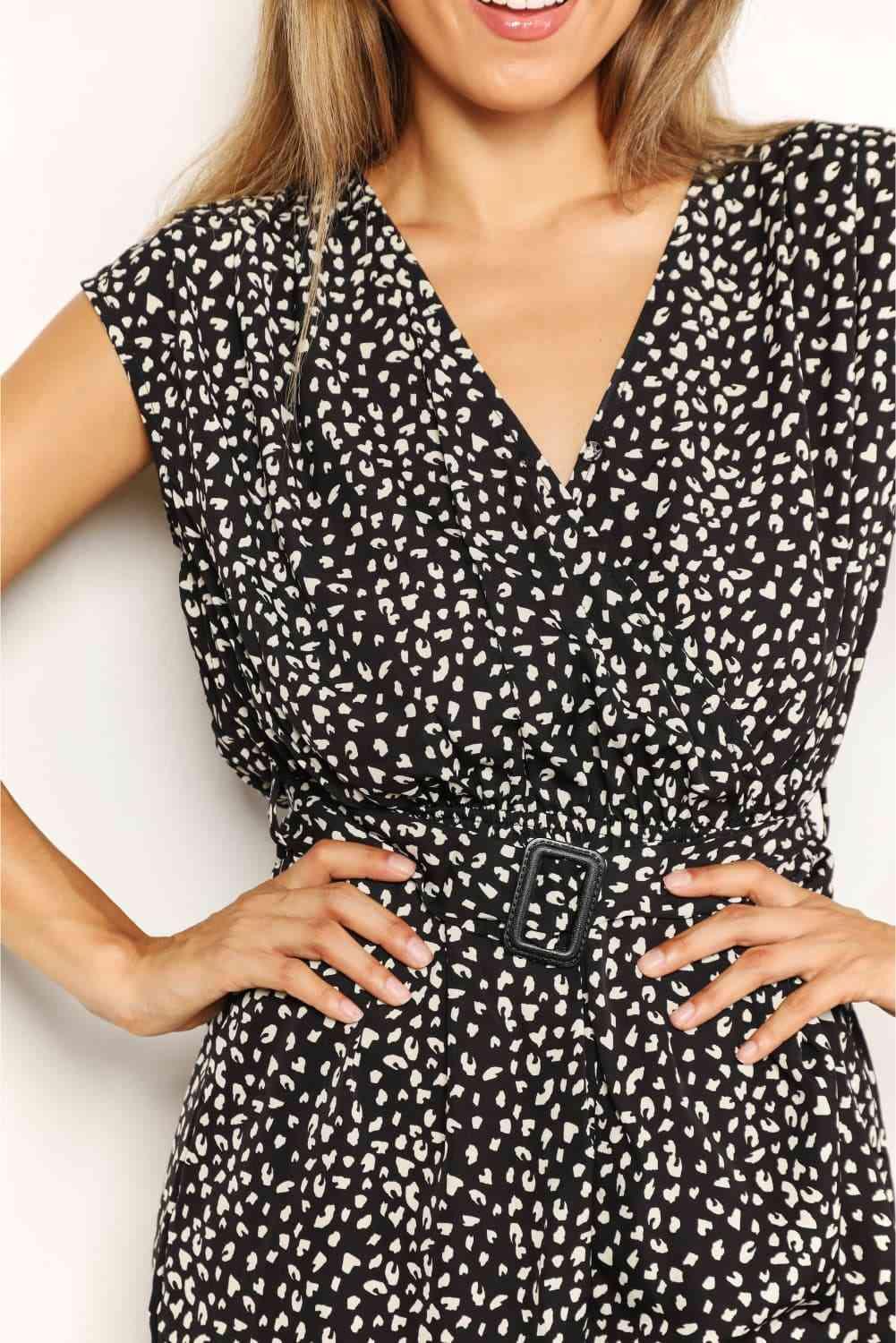 Double Take Animal Print Belted Romper ! - - Romper