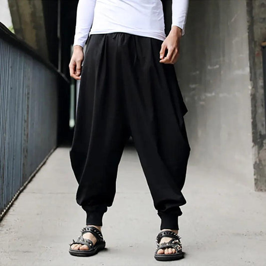 Men's Harem Pants Cotton Linen Festival Baggy Solid Trousers Retro Gypsy Pants Oversized Cross-pants Harajuku Japanese Pantalon - - pants