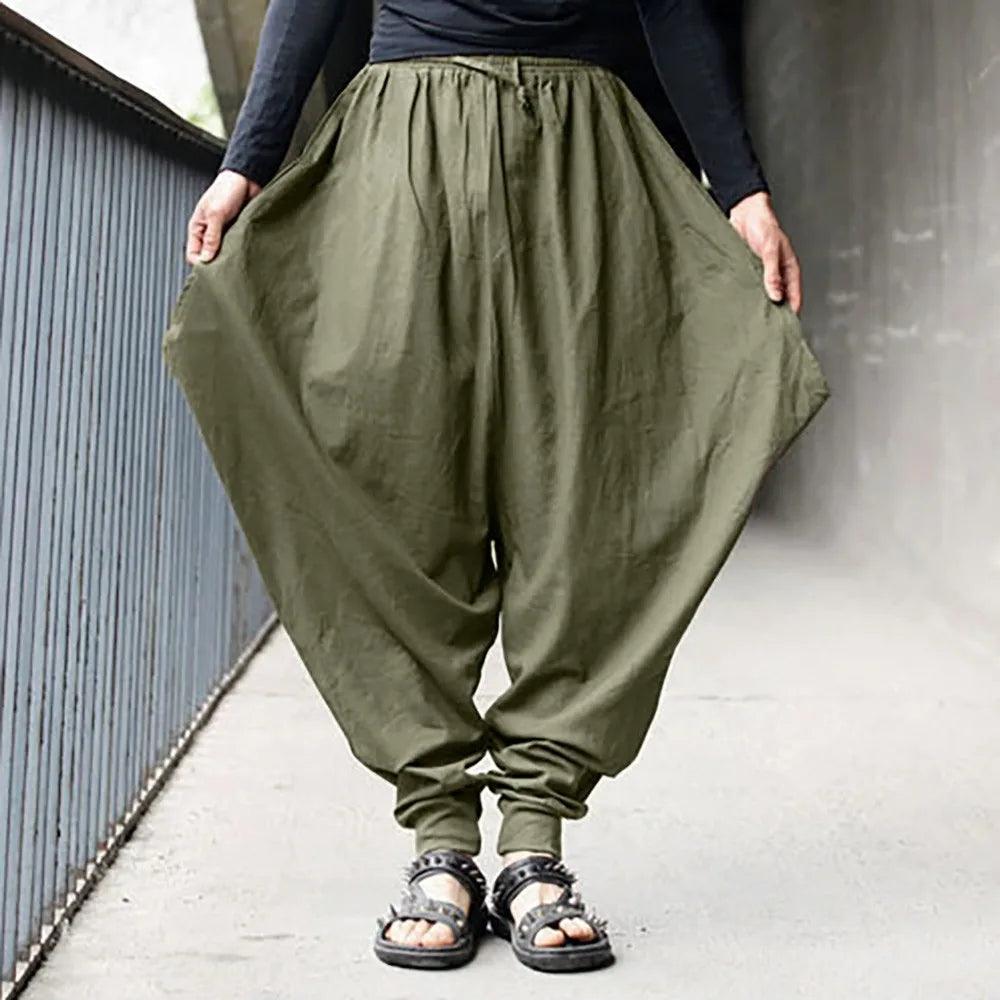 Men's Harem Pants Cotton Linen Festival Baggy Solid Trousers Retro Gypsy Pants Oversized Cross-pants Harajuku Japanese Pantalon - - pants