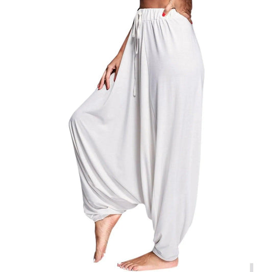 New Women Large Size Casual Harem Pants Lady Dance Practice Yoga Pants Loose Baggy Long Trousers Bloomers High Waist Sweatpants - White - women's bottom