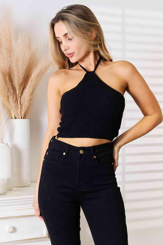 Basic Bae Halter Neck Ribbed Cropped Knit Top ! - Black - Women's Fashion - Women's Clothing - Tops & Tees - Tank Tops