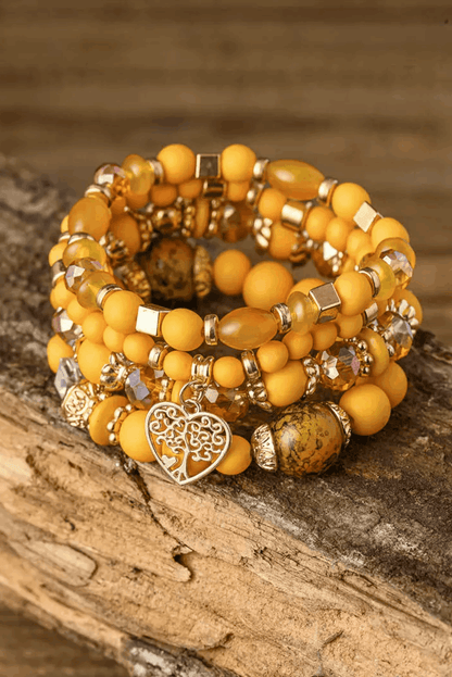 Vitality Orange Crystal Beading Heart Pendant Multi-layer Bracelet - Vitality Orange ONE SIZE - Bracelets