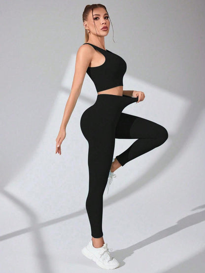 Scoop Neck Wide Strap Top and Pants Active Set - - LEGGINGS