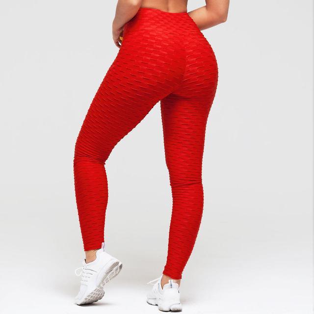 Booty Lifting Anti Cellulite Scrunch Leggings Without Pocket - Red - leggins