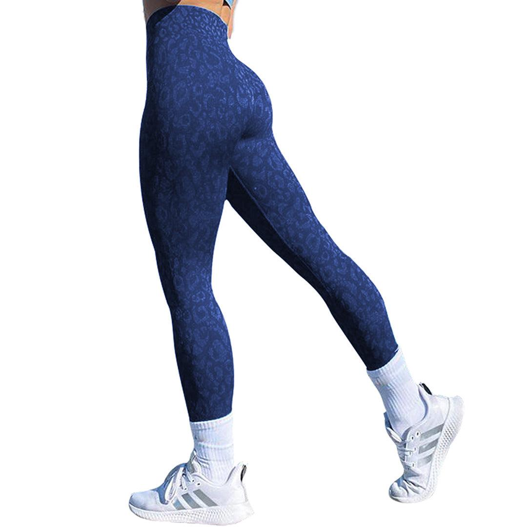 Women's Push-Up Booty Leggings - Gym & Yoga Pants - Dark blue leopard print - leggins