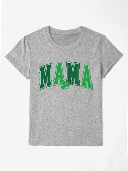 MAMA Round Neck Short Sleeve T-Shirt - Heather Gray - Women's T-Shirt