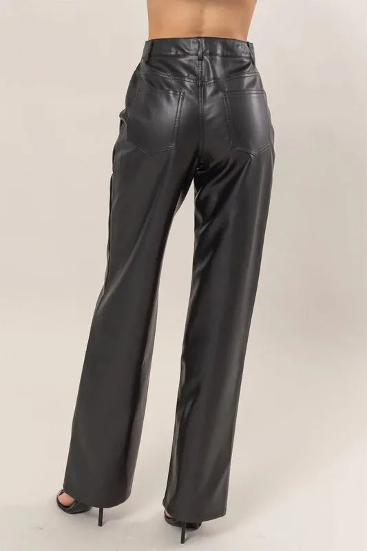 HYFVE PU High Waist Straight Pants – Sleek & Edgy Fit - - women's pants