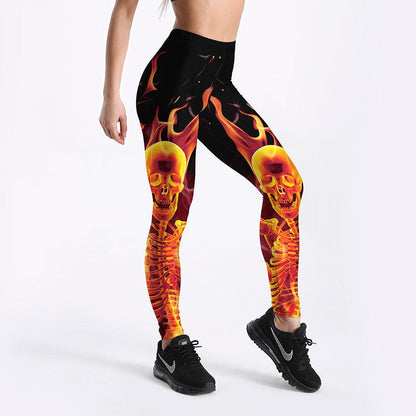 Women's Thin Breathable Slim Flame Skeleton Leggings - JK29011 - leggins