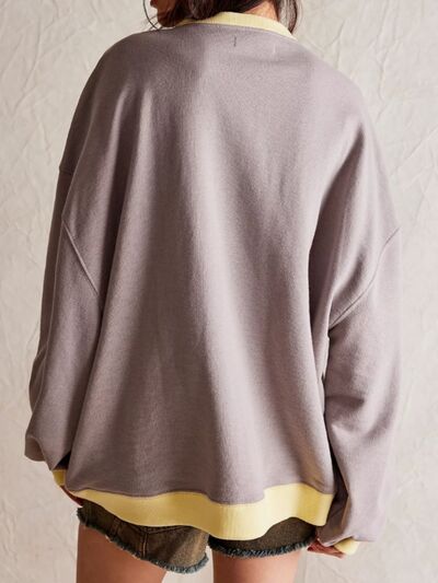 Mandy Contrast Trim Round Neck Long Sleeve Sweatshirt - -