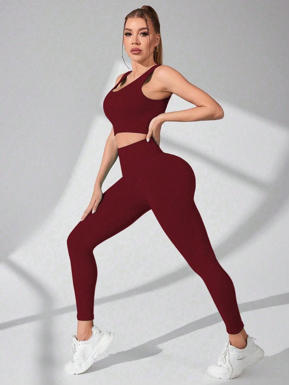 Scoop Neck Wide Strap Top and Pants Active Set - - LEGGINGS