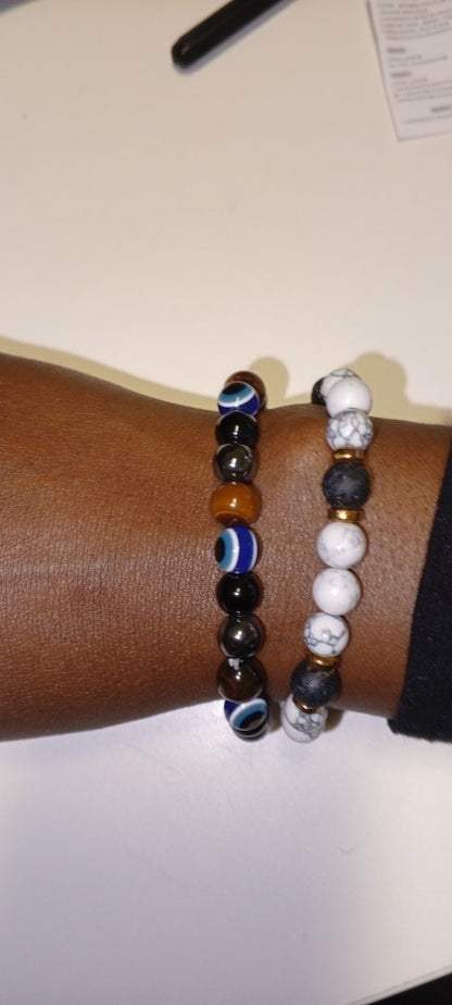 OAIITE Charm Bracelet: Turkish Evil Eye, Tiger Eye & Hematite Healing Jewelry