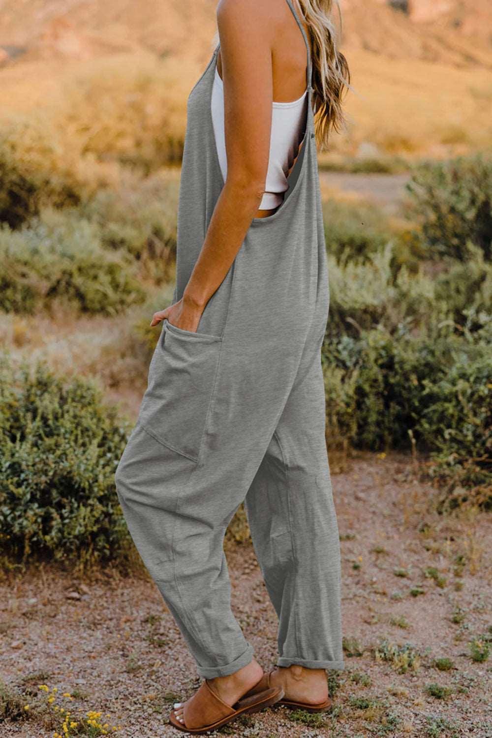 Double Take Full Size V-Neck Sleeveless Jumpsuit with Pockets - - Women's Fashion - Women's Clothing - Suits & Sets - Women's Sets