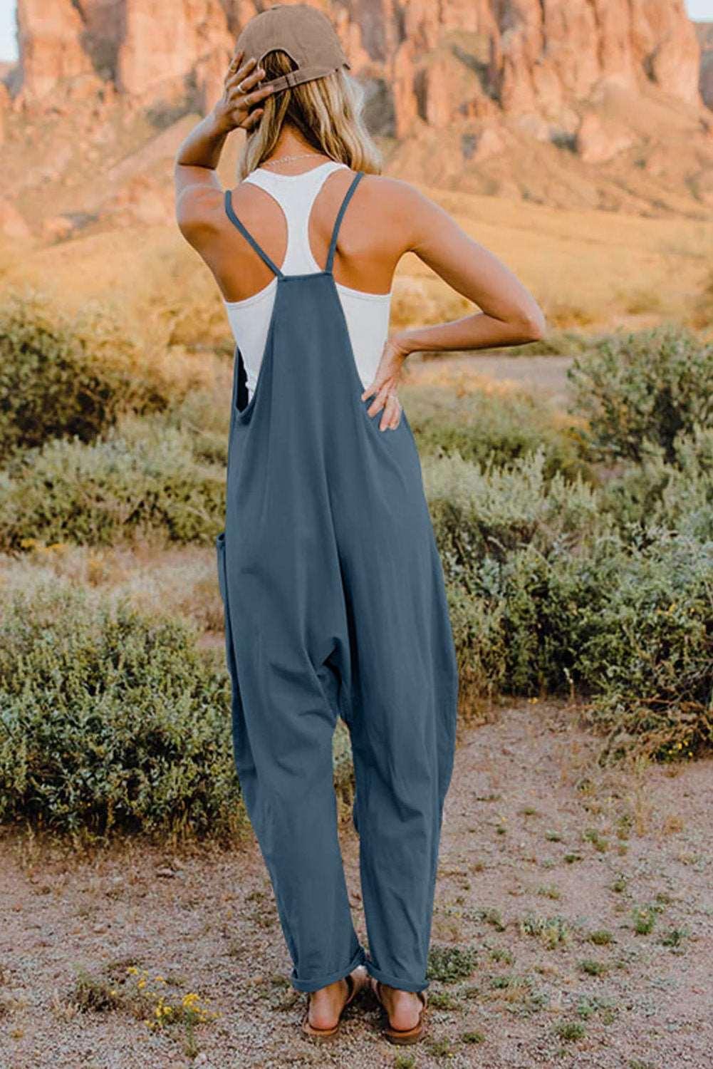 Double Take Full Size V-Neck Sleeveless Jumpsuit with Pockets - - Women's Fashion - Women's Clothing - Suits & Sets - Women's Sets