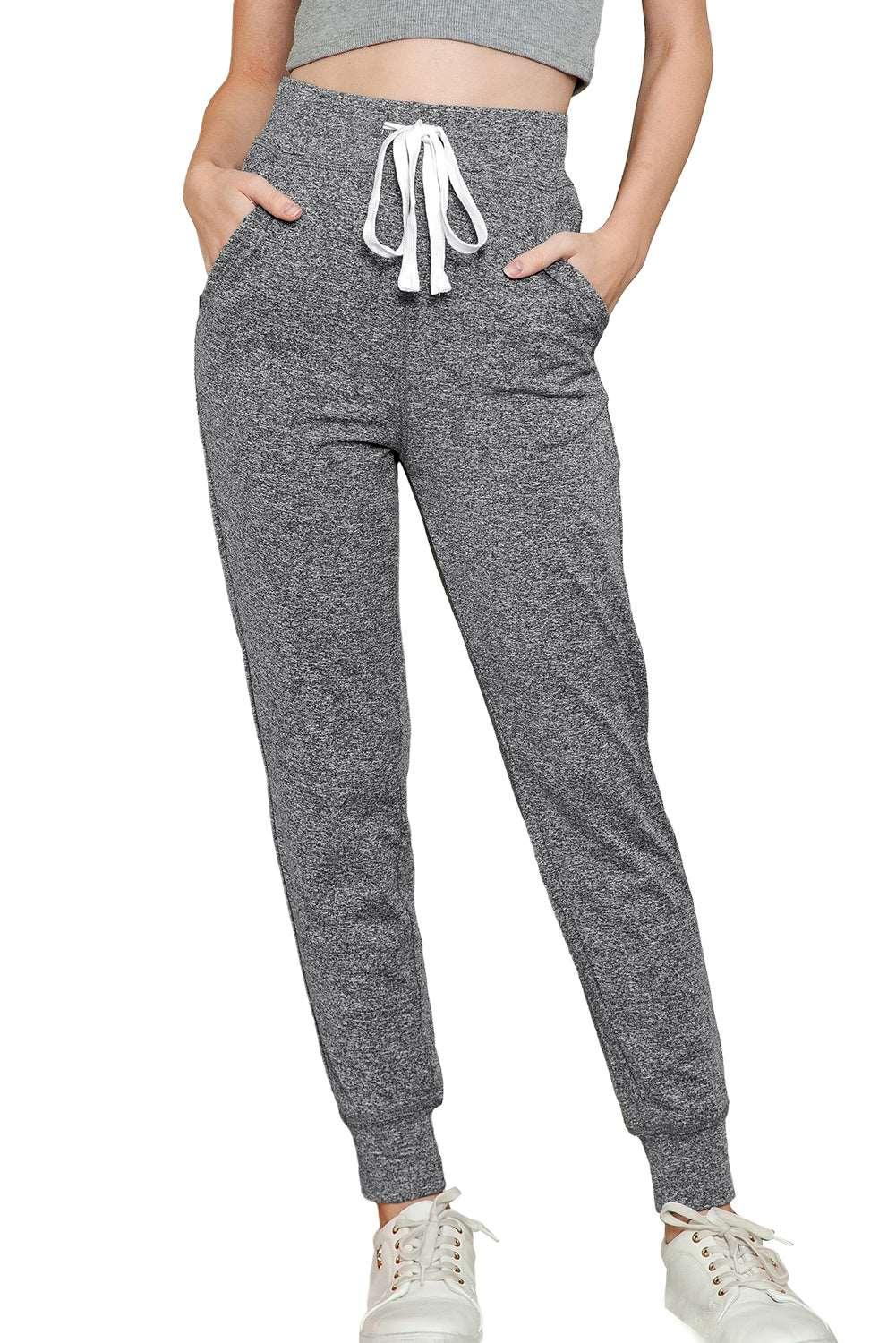 Women's Black Casual Drawstring Drop Waist Pocketed Joggers - - Pants